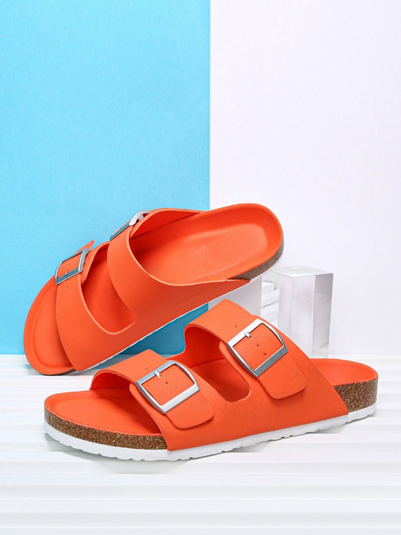 Mænds Sandaler Slip-on Color Block Pu Læder Splitsål - Orange Rød