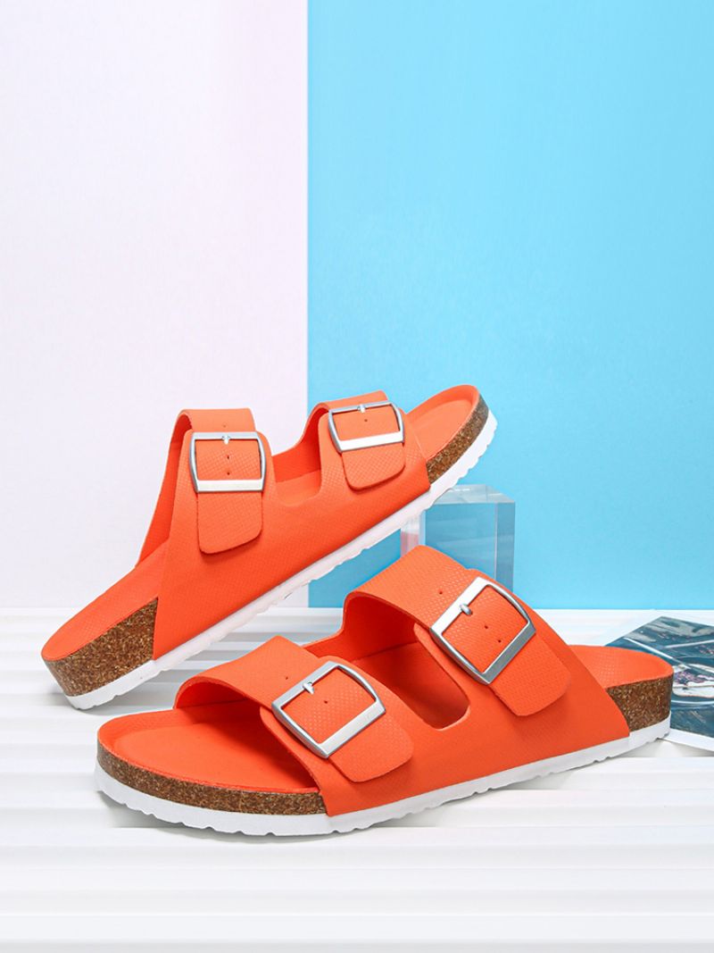 Mænds Sandaler Slip-on Color Block Pu Læder Splitsål - Orange Rød