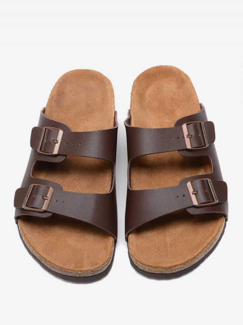 Mænds Sandaler Slip-on Justerbar Strap Spænde Hjemmesko Flade - Kaffe Brun