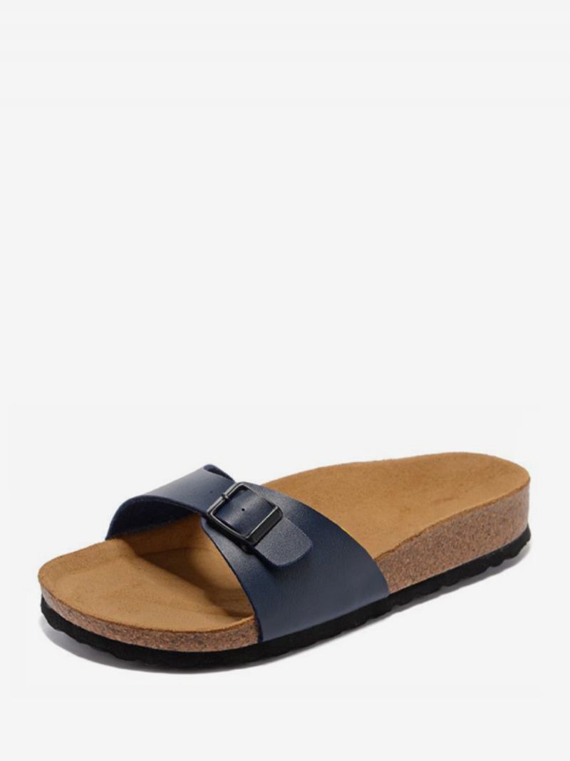 Mænds Sandaler Slip-on Justerbar Strap Spænde Hjemmesko Flade - Mørk Navy