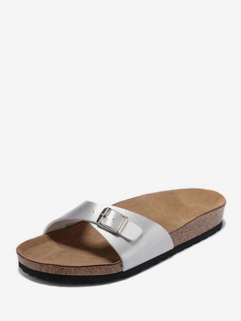 Mænds Sandaler Slip-on Justerbar Strap Spænde Hjemmesko Flade - Sølv