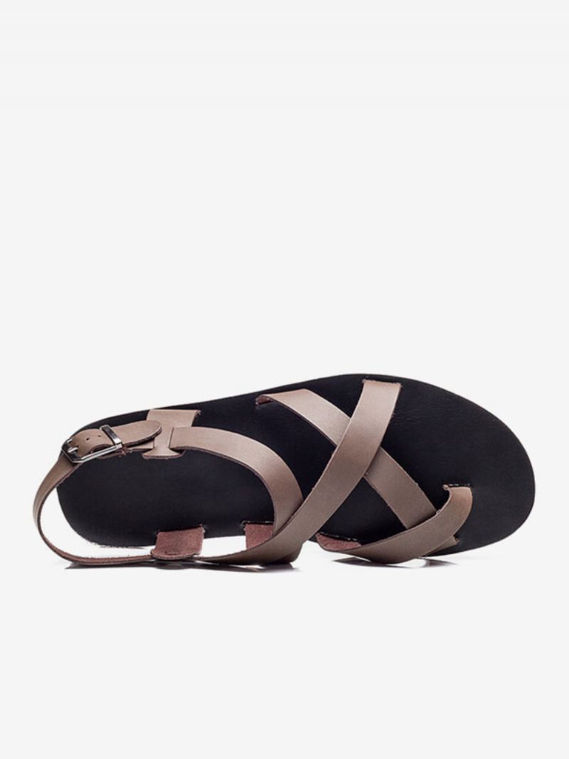 Mænds Sandaler Slip-on Pu Læder Gummisål - Dyb Brun