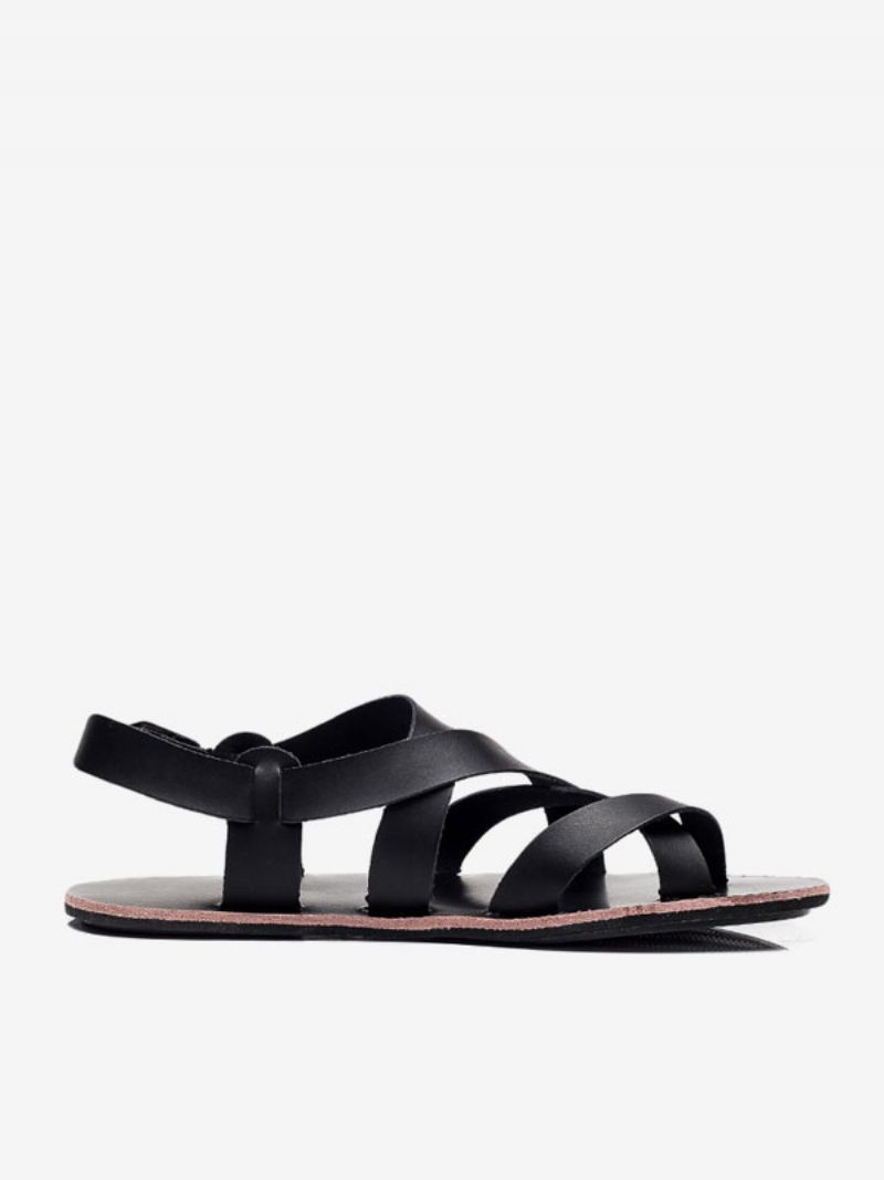 Mænds Sandaler Slip-on Pu Læder Gummisål - Sort