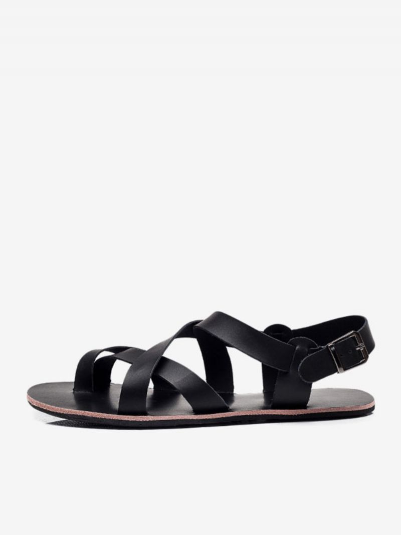 Mænds Sandaler Slip-on Pu Læder Gummisål - Sort