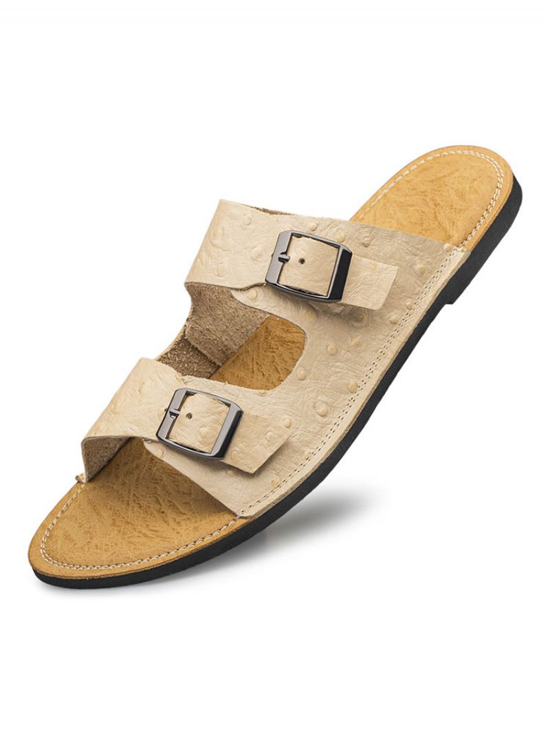 Mænds Sandaler Til Mænd Slip-on Kohud Gummisål - Beige