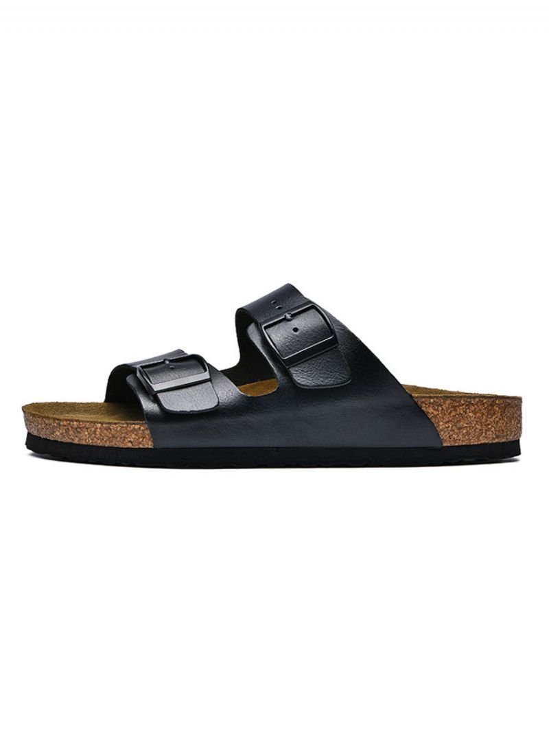 Mænds Sandaler Til Mænd Slip-on Kohud Gummisål - Sort