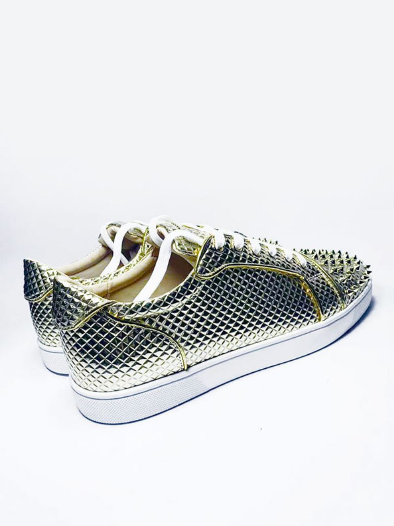 Mænds Skatesko Guld Rund Tå Nitter Geometriske Snøresko Sneakers - Guld