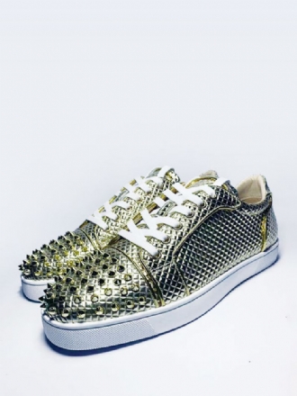 Mænds Skatesko Guld Rund Tå Nitter Geometriske Snøresko Sneakers