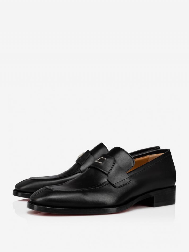 Mænds Slip-on Buckle Loafer Sko Square Toe Prom Bryllupssko - Sort