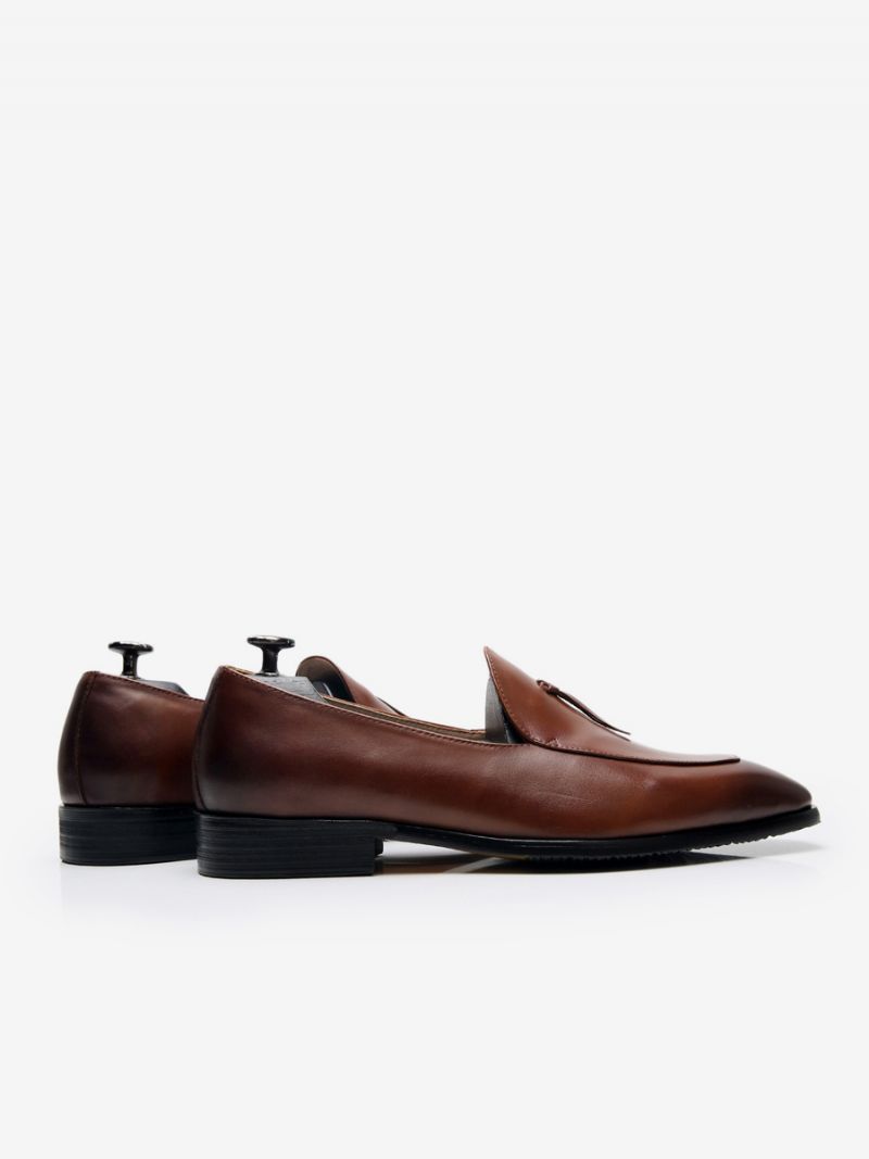 Mænds Slip-on Rund Tå Kohud Herre Loafer Prom Bryllup Sko - Kaffe Brun