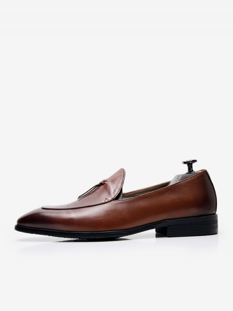 Mænds Slip-on Rund Tå Kohud Herre Loafer Prom Bryllup Sko - Kaffe Brun