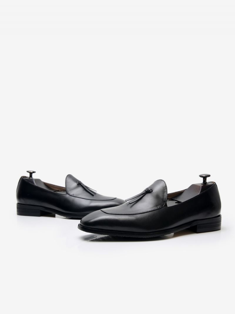 Mænds Slip-on Rund Tå Kohud Herre Loafer Prom Bryllup Sko - Sort