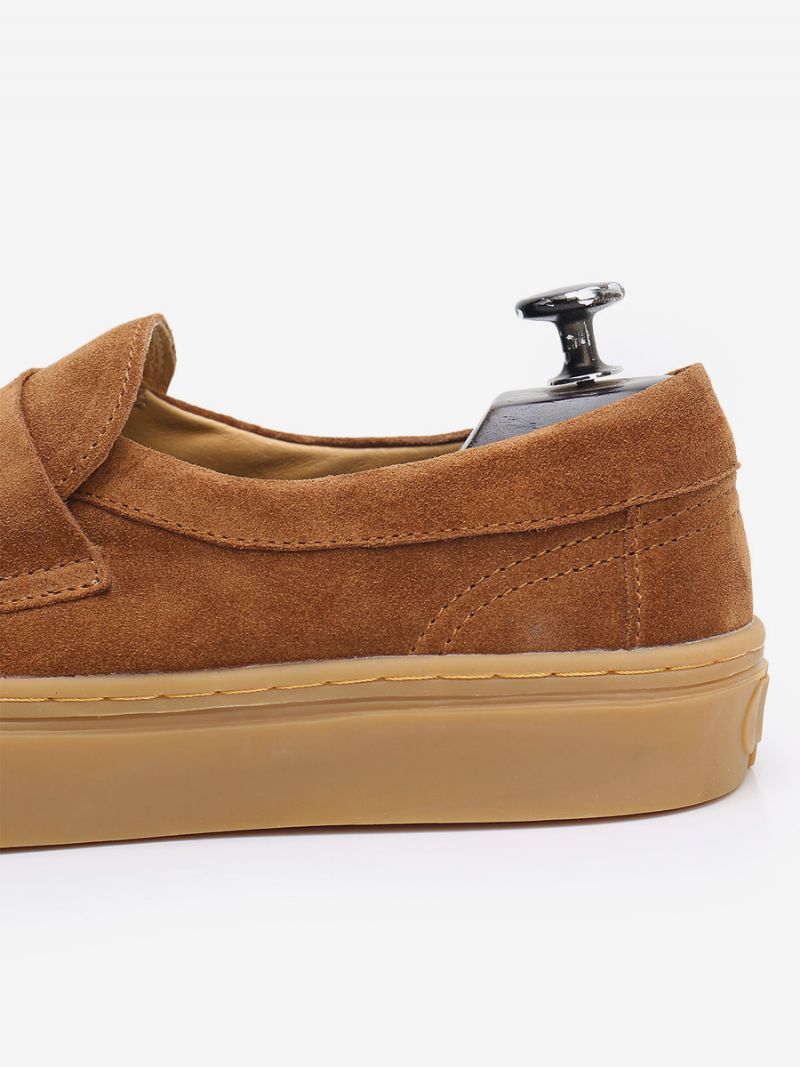 Mænds Slip-on Rund Tå Kohud Loafer Sko - Kaffebrun