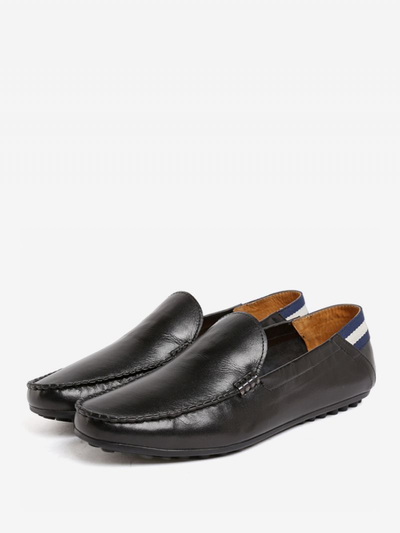 Mænds Slip On Rund Toe Kohud Loafer Sko - Sort