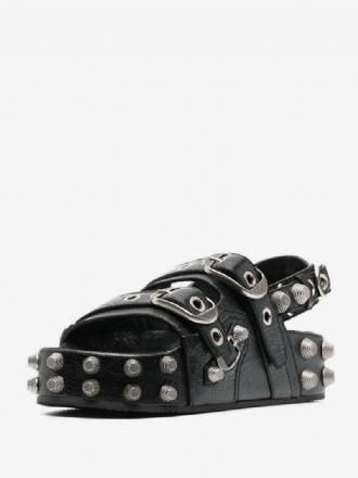 Mænds Sommer Sorte Pu Lædersandaler Spænderem Nitte Punk Metal Decor Udendørs Casual Platform Sko