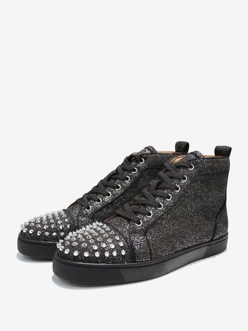 Mænds Sort High Top Prom Party Sneakers Sko Med Spike