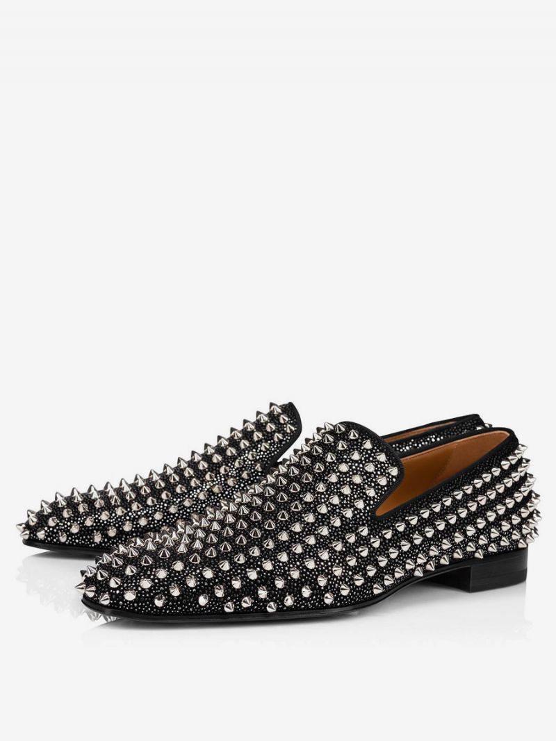 Mænds Sort Kjole Loafer Prom Party Bryllupssko Nitter Slip-on Loafers