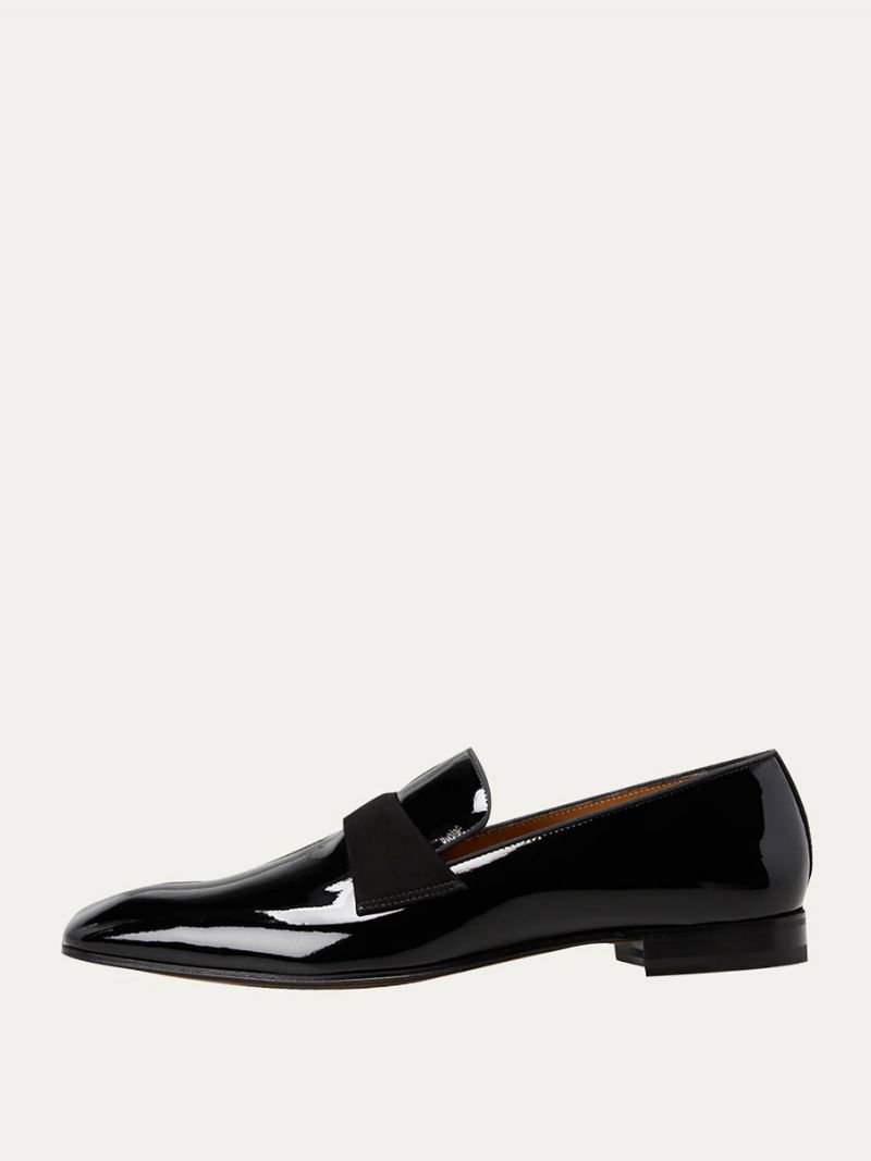 Mænds Sort Lakken Loafer Rund Toe Slip On Prom Fest Bryllup Formelle Sko