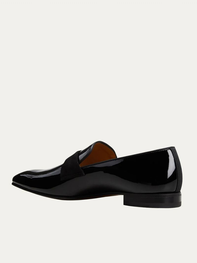 Mænds Sort Lakken Loafer Rund Toe Slip On Prom Fest Bryllup Formelle Sko - Sort