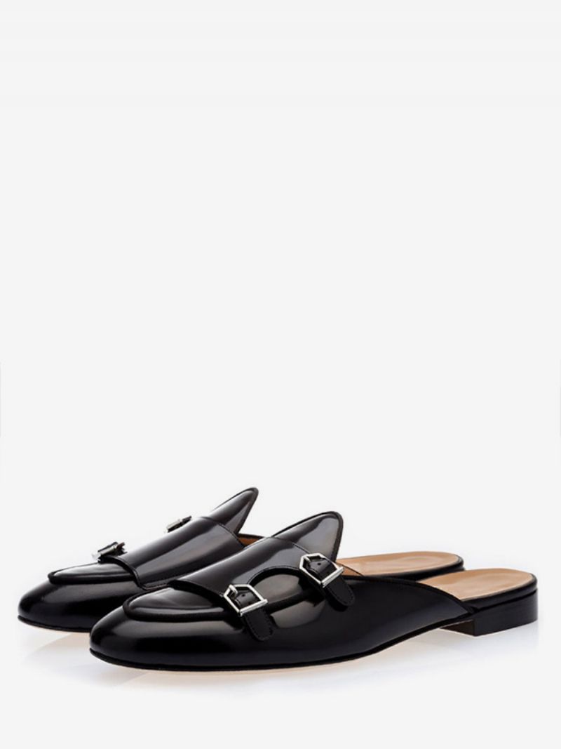 Mænds Sort Monk Strap Loafer Mules Slip On Prom Dress Sko