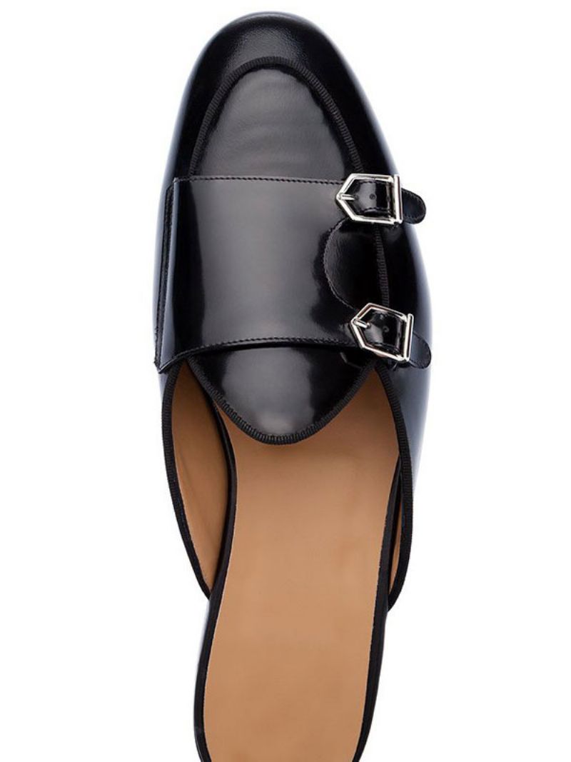 Mænds Sort Monk Strap Loafer Mules Slip On Prom Dress Sko - Sort