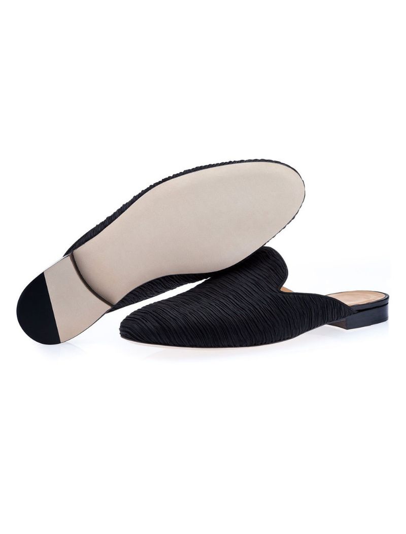 Mænds Sort Ruskind Loafer Mules Slip-on-sko - Sort