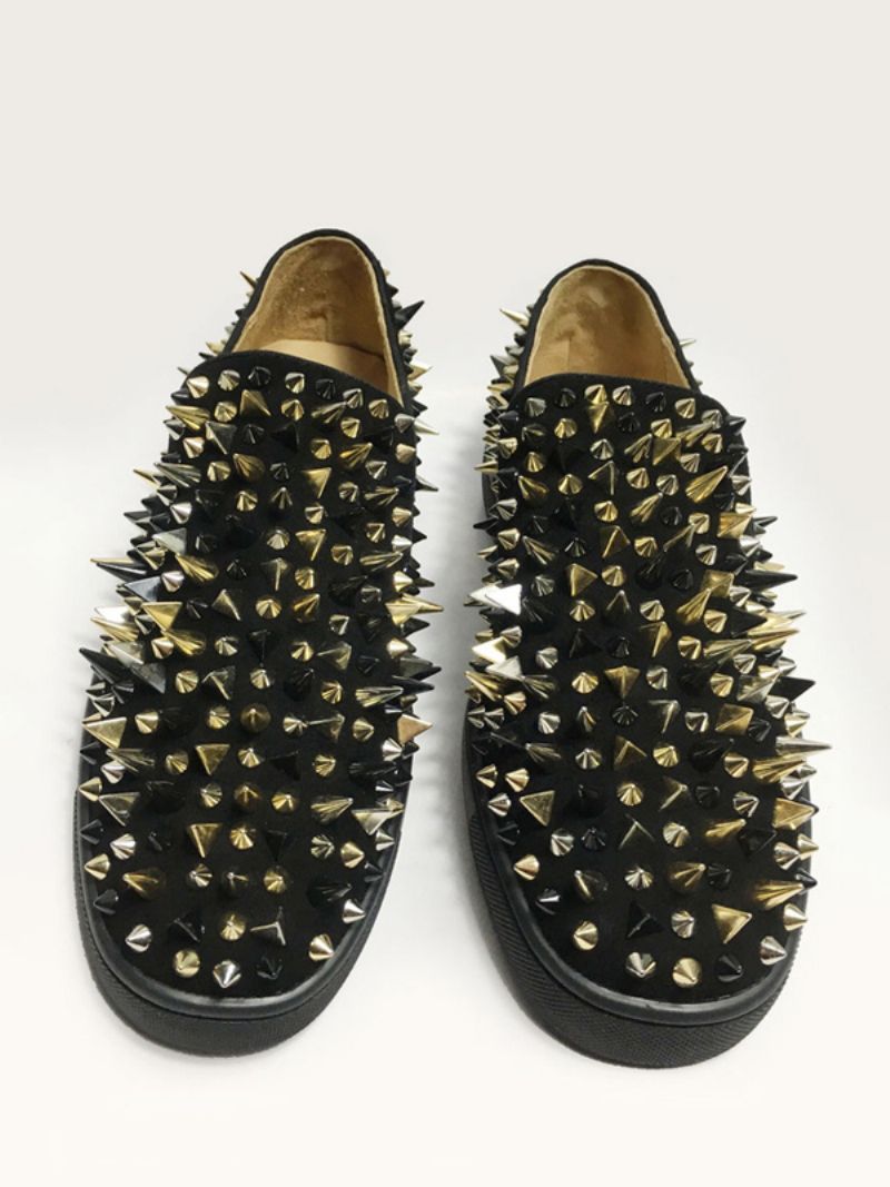 Mænds Sort Ruskind Spikes Loafers Slip-on Sko