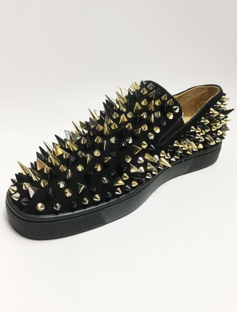 Mænds Sort Ruskind Spikes Loafers Slip-on Sko - Sort