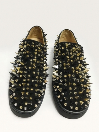 Mænds Sort Ruskind Spikes Loafers Slip-on Sko