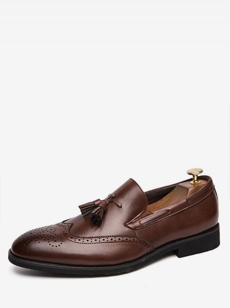 Mænds Sort Wingtip Loafer Slip-on Prom Party Bryllupssko Med Kvast