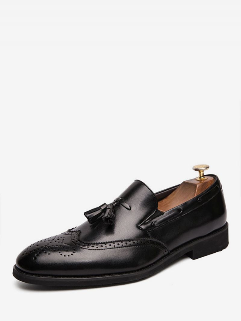 Mænds Sort Wingtip Loafer Slip-on Prom Party Bryllupssko Med Kvast - Sort