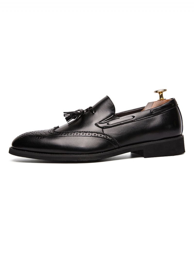 Mænds Sort Wingtip Loafer Slip-on Prom Party Bryllupssko Med Kvast - Sort