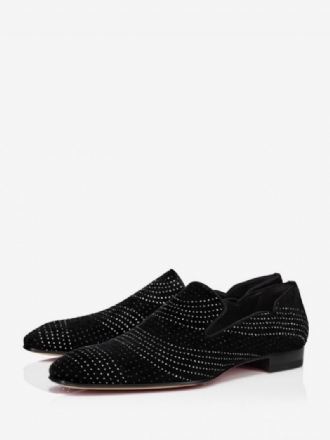 Mænds Sorte Kjole Loafers Ruskind Gliiter Læder Rhinestones Slip On Groom Prom Fest Bryllupssko