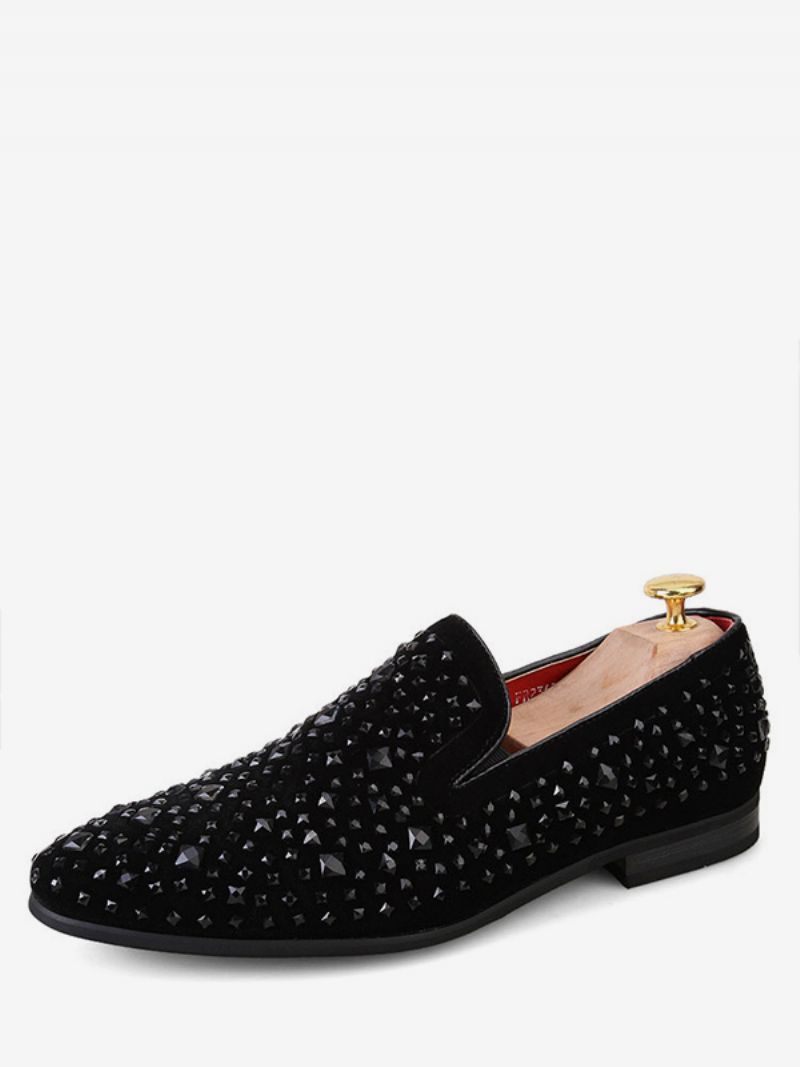 Mænds Sorte Loafers Nitterede Rhinestones Slip-on-kjole Prom-bryllupsko