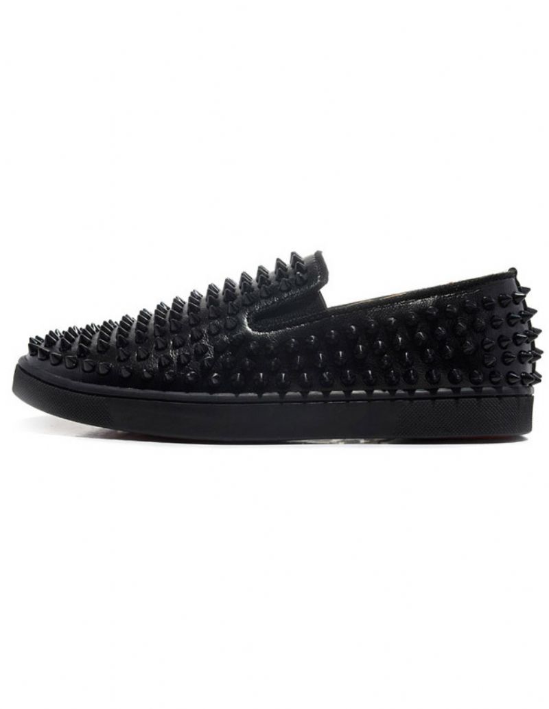 Mænds Sorte Spikes Rund Toe Slip On Sneakers - Sort