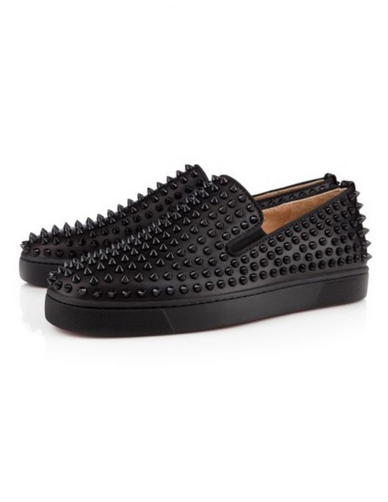 Mænds Sorte Spikes Rund Toe Slip On Sneakers - Sort