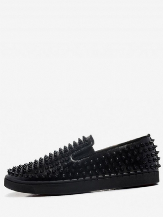 Mænds Sorte Spikes Rund Toe Slip On Sneakers