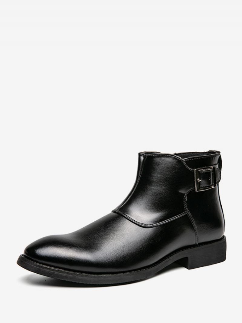 Mænds Støvler Brun Pu Læder Jodhpur Monk Strap Dress Sko - Sort