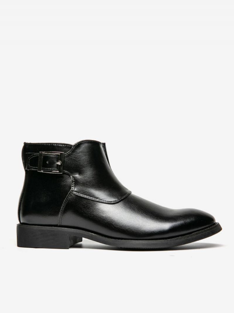 Mænds Støvler Brun Pu Læder Jodhpur Monk Strap Dress Sko - Sort