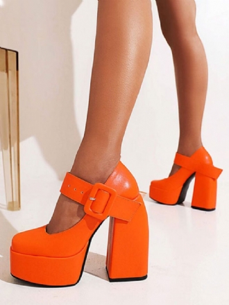 Mary Jane Buckle Platform Chunky Heel Pumps Til Kvinder