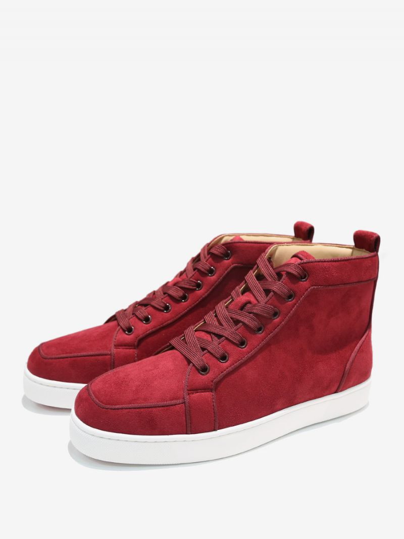 Mænds Bourgogne Cowhide Runde Toe Slip On Sneakers