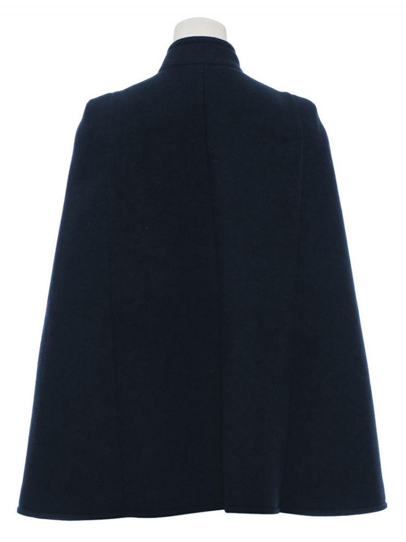 Militærfrakke Dobbeltradede Knapper Cape Poncho Til Kvinder - Dark Navy