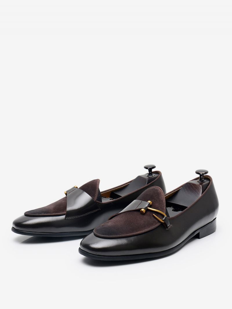 Mne's Cowhide Slip-on Loafer Prom Bryllupssko - Dyb Brun