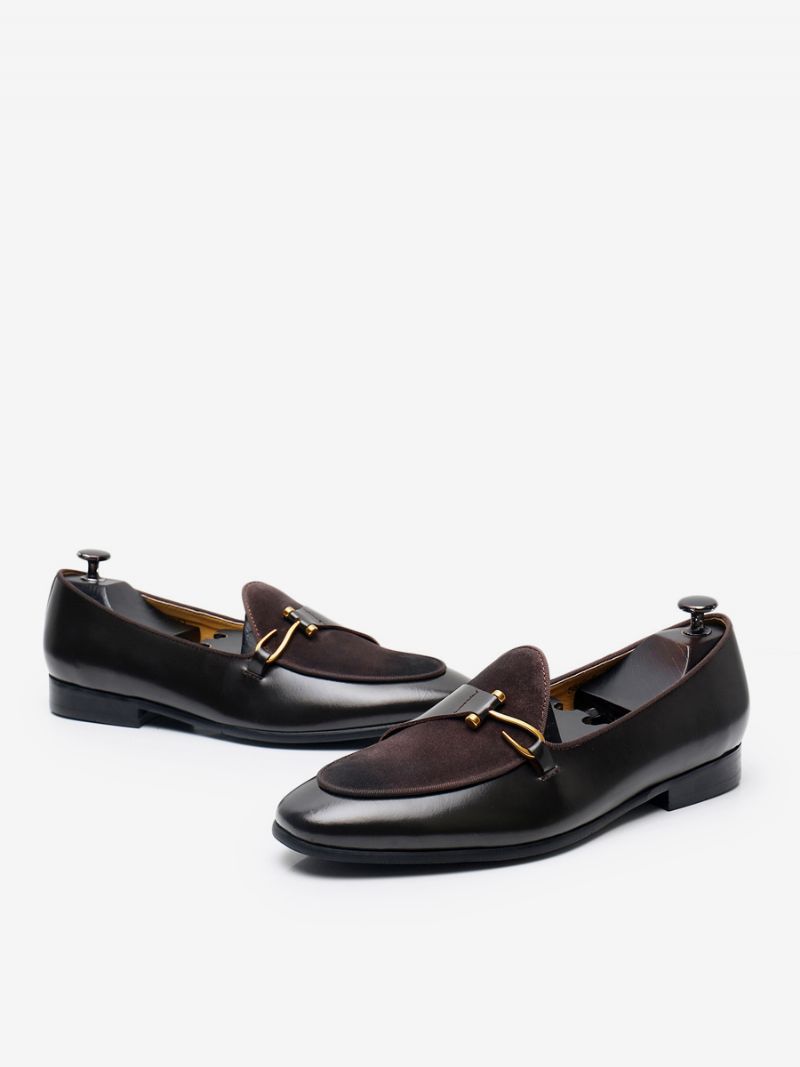 Mne's Cowhide Slip-on Loafer Prom Bryllupssko - Dyb Brun