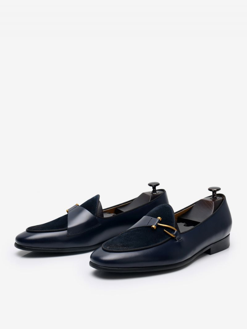 Mne's Cowhide Slip-on Loafer Prom Bryllupssko - Dyb Blå