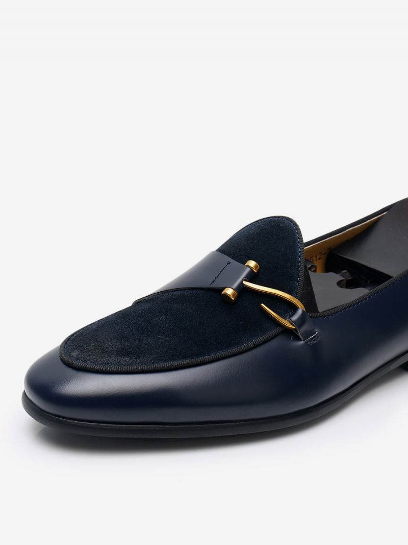 Mne's Cowhide Slip-on Loafer Prom Bryllupssko - Dyb Blå