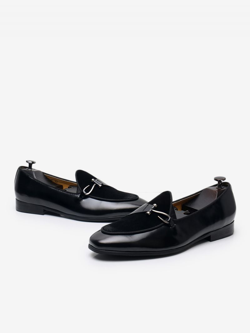 Mne's Cowhide Slip-on Loafer Prom Bryllupssko - Sort