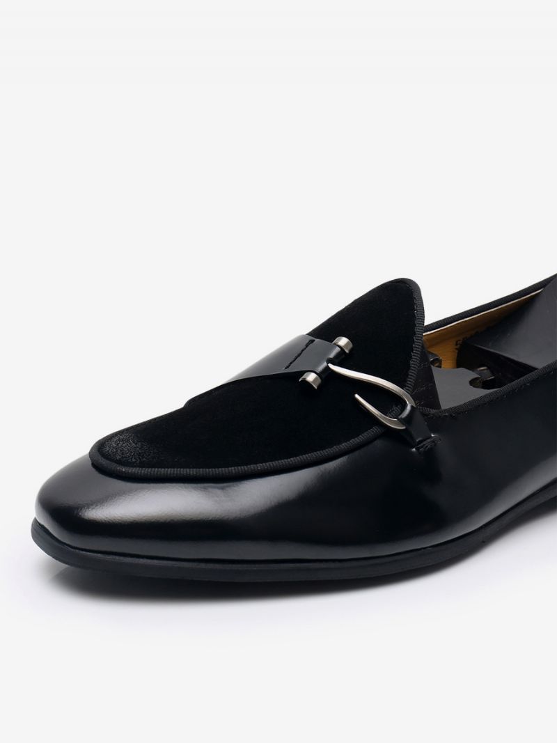 Mne's Cowhide Slip-on Loafer Prom Bryllupssko - Sort