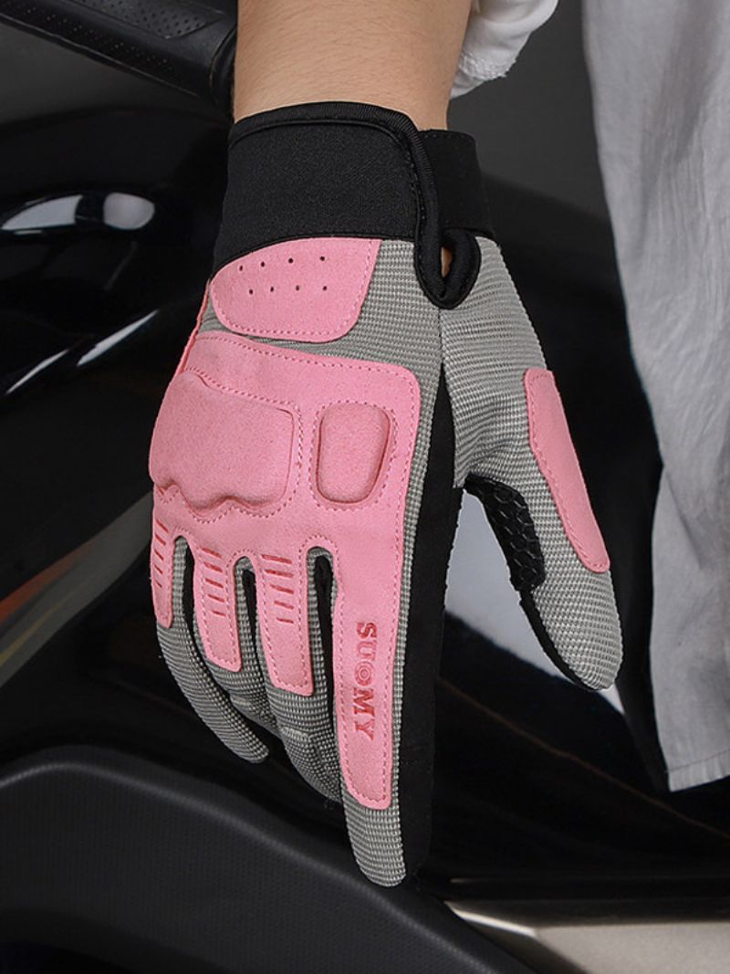 Motorcykel Macaron Retro Mesh Rytterhandsker Touch Screen Anti-fald Cykling Racing Klatring Vandrehandsker - Pink