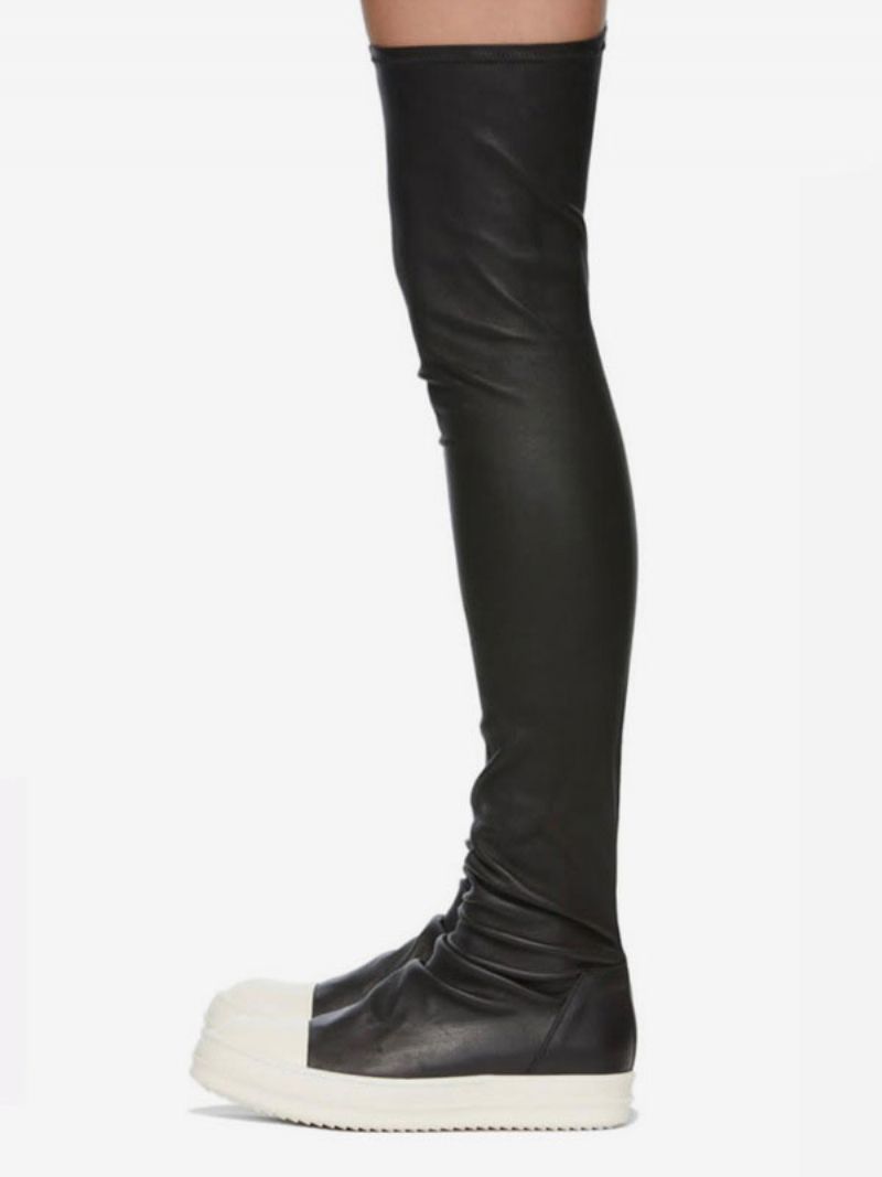 Over Knæet Støvler Kvinder Rund Tåstrømpe Ruched Thigh High Sneakers